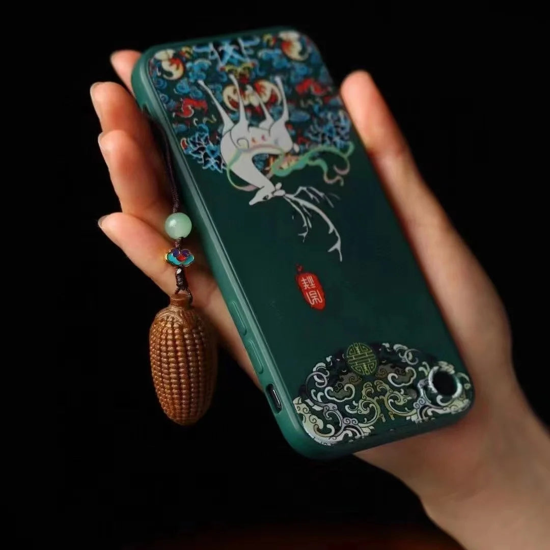 Green sandalwood carved corn mobile phone pendant keychain female sandalwood mobile phone chain bag pendant car key pendant