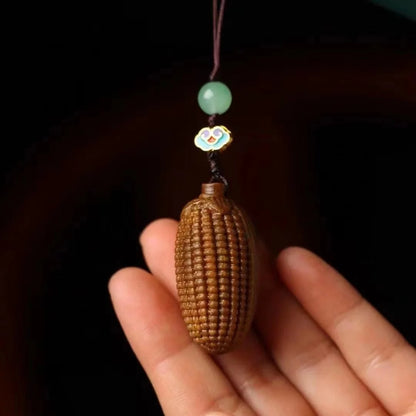 Green sandalwood carved corn mobile phone pendant keychain female sandalwood mobile phone chain bag pendant car key pendant