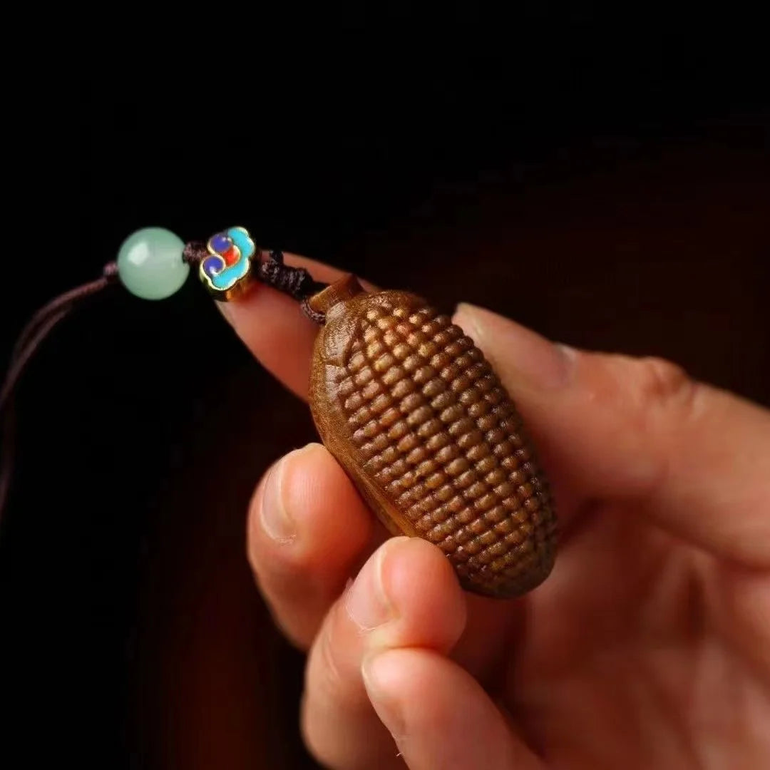 Green sandalwood carved corn mobile phone pendant keychain female sandalwood mobile phone chain bag pendant car key pendant
