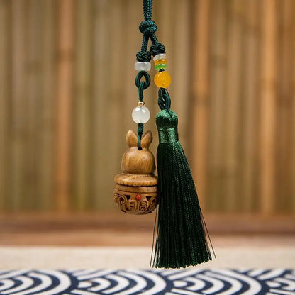 Green sandalwood carved cute hollow rabbit fragrance expander  pendant  sachet autumn vintage windmill interior pendant