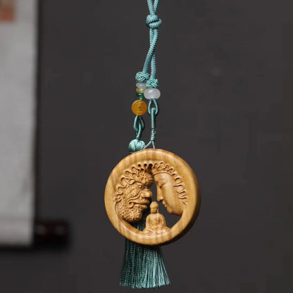 Green sandalwood carving  and  a moment's contemplation of the Buddha's  magic  bag  pendant, car decoration, Guanyin Buddha