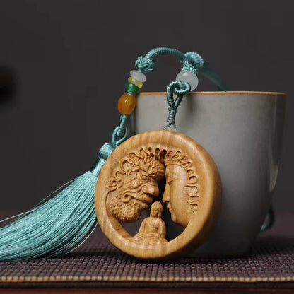 Green sandalwood carving  and  a moment's contemplation of the Buddha's  magic  bag  pendant, car decoration, Guanyin Buddha