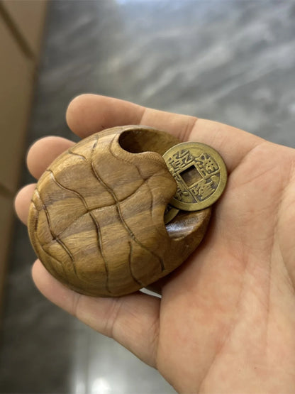 Green sandalwood carving copper money rich turtle shell decoration piece play hand  piece home decoration creative crafts