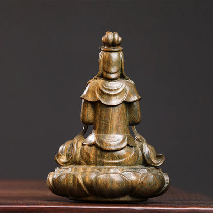 Green sandalwood figures carved like Avalokitesvara adornment home decoration collection wood sculpture