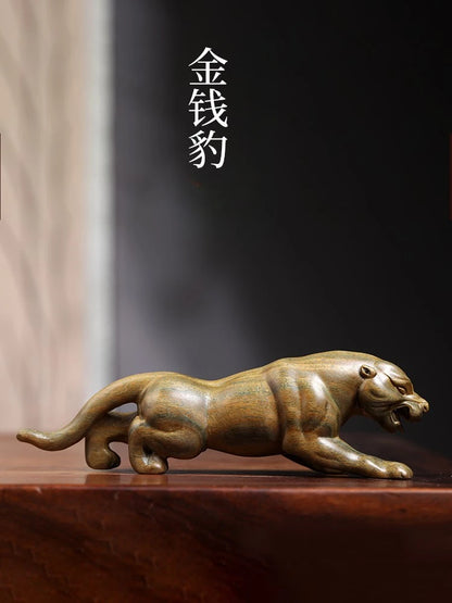Green sandalwood, money, leopard wood carving, handlebar ornaments, literary and artistic treasures, money, leopard ornaments