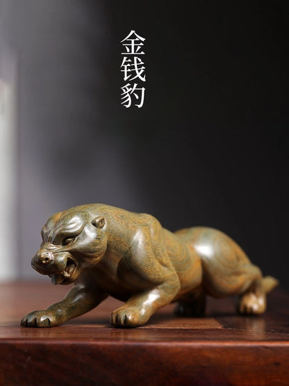 Green sandalwood, money, leopard wood carving, handlebar ornaments, literary and artistic treasures, money, leopard ornaments