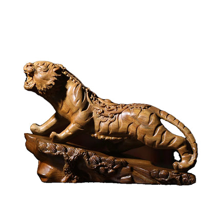 Green sandalwood statue animal Solid wood wood sculpture Zodiac tiger hand piece office home decoration