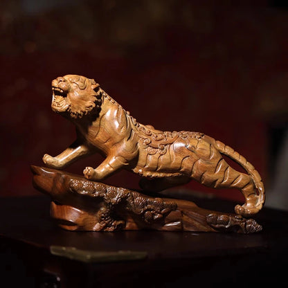 Green sandalwood statue animal Solid wood wood sculpture Zodiac tiger hand piece office home decoration