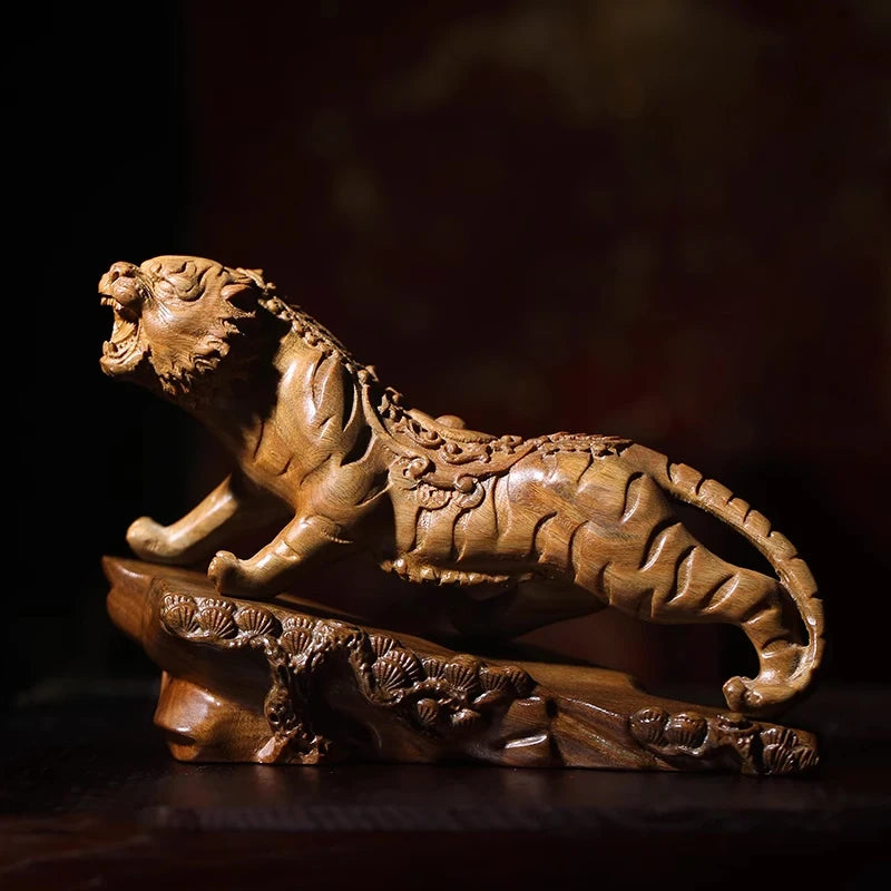 Green sandalwood statue animal Solid wood wood sculpture Zodiac tiger hand piece office home decoration
