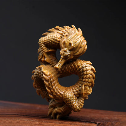 Green sandalwood statue disk dragon Dragon Year mascot pendant handhandle solid wood sculpture Zodiac dragon ornament