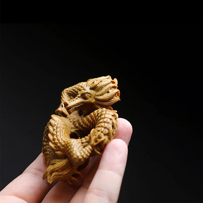 Green sandalwood statue disk dragon Dragon Year mascot pendant handhandle solid wood sculpture Zodiac dragon ornament