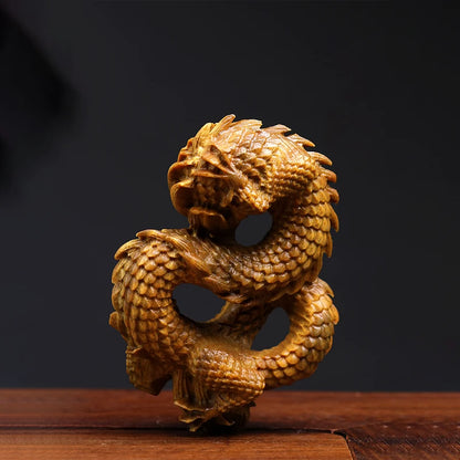 Green sandalwood statue disk dragon Dragon Year mascot pendant handhandle solid wood sculpture Zodiac dragon ornament