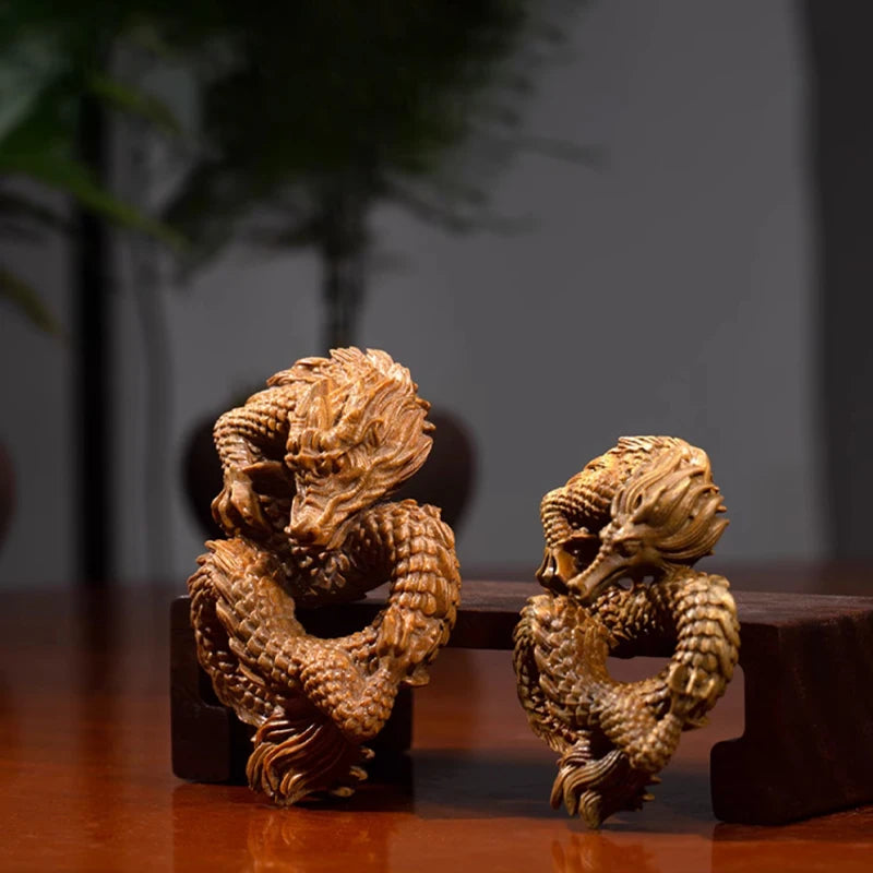 Green sandalwood statue disk dragon Dragon Year mascot pendant handhandle solid wood sculpture Zodiac dragon ornament