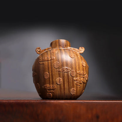 Green sandalwood statue small God of wealth home decoration lovely solid wood wood sculpture ornaments hand handle piece