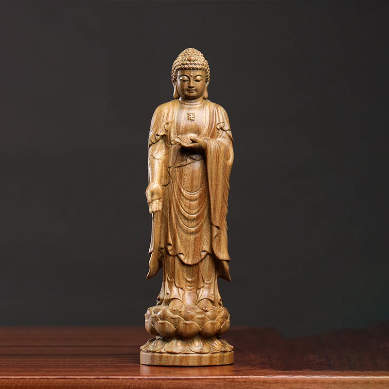 Green sandalwood wood statue tathagata handhandle figure crafts living room home decoration