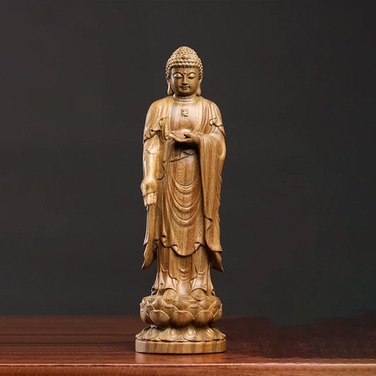 Green sandalwood wood statue tathagata handhandle figure crafts living room home decoration