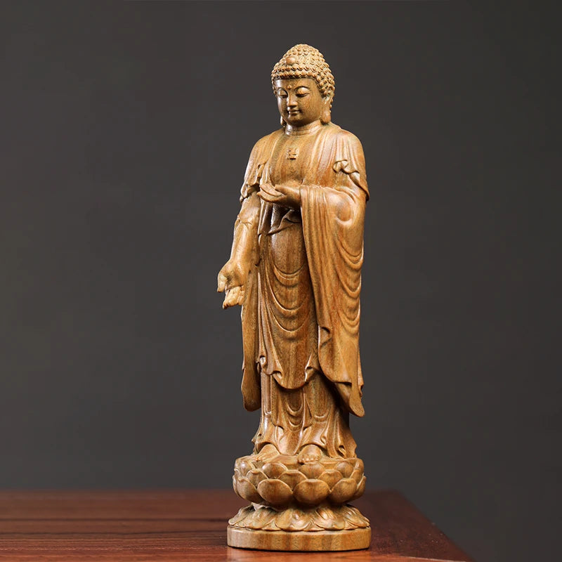 Green sandalwood wood statue tathagata handhandle figure crafts living room home decoration