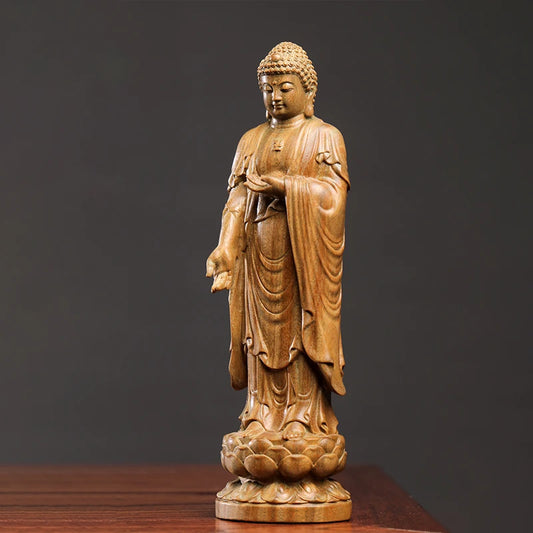 Green sandalwood wood statue tathagata handhandle figure crafts living room home decoration