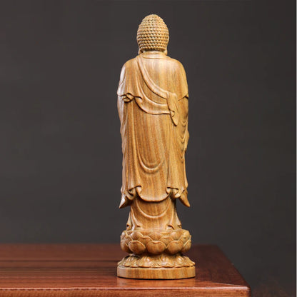 Green sandalwood wood statue tathagata handhandle figure crafts living room home decoration