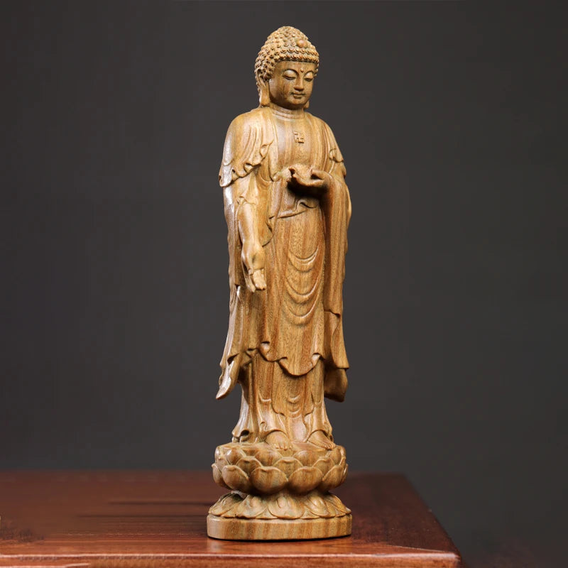 Green sandalwood wood statue tathagata handhandle figure crafts living room home decoration
