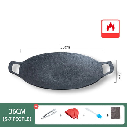 Grill Pan Korean Round Non-Stick Barbecue Plate Outdoor Travel Camping Frying Pan Barbecue Accessories