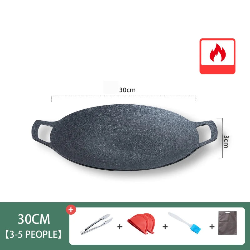 Grill Pan Korean Round Non-Stick Barbecue Plate Outdoor Travel Camping Frying Pan Barbecue Accessories