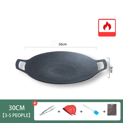 Grill Pan Korean Round Non-Stick Barbecue Plate Outdoor Travel Camping Frying Pan Barbecue Accessories