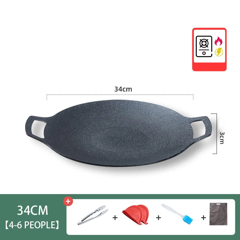 Grill Pan Korean Round Non-Stick Barbecue Plate Outdoor Travel Camping Frying Pan Barbecue Accessories