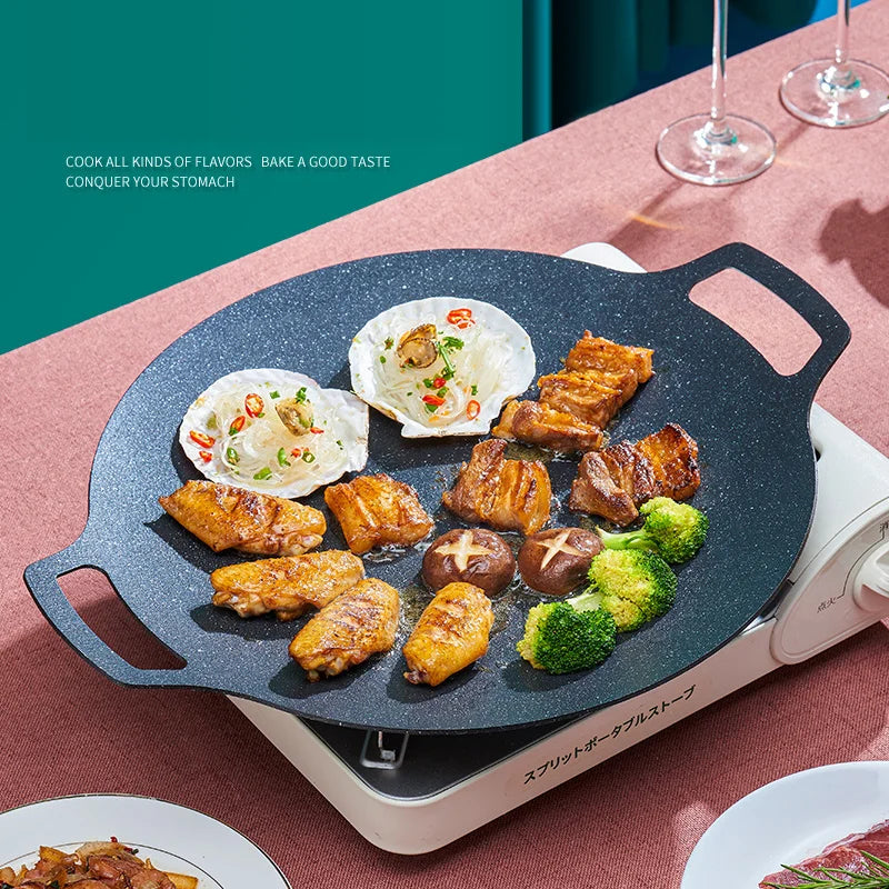 Grill Pan Korean Round Non-Stick Barbecue Plate Outdoor Travel Camping Frying Pan Barbecue Accessories