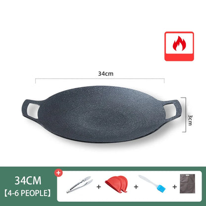 Grill Pan Korean Round Non-Stick Barbecue Plate Outdoor Travel Camping Frying Pan Barbecue Accessories