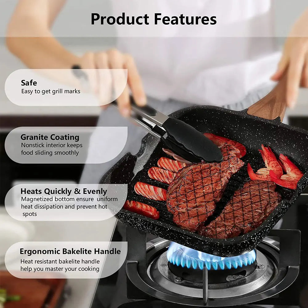 Grill Pan for Stove Tops Nonstick Marble Coating Aluminum Induction Steak Pan with Pour Spout