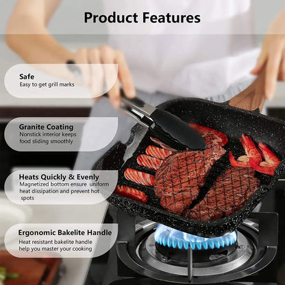 Grill Pan for Stove Tops Nonstick Marble Coating Aluminum Induction Steak Pan with Pour Spout