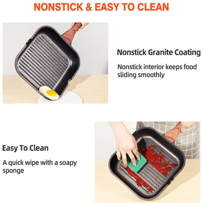 Grill Pan for Stove Tops Nonstick Marble Coating Aluminum Induction Steak Pan with Pour Spout