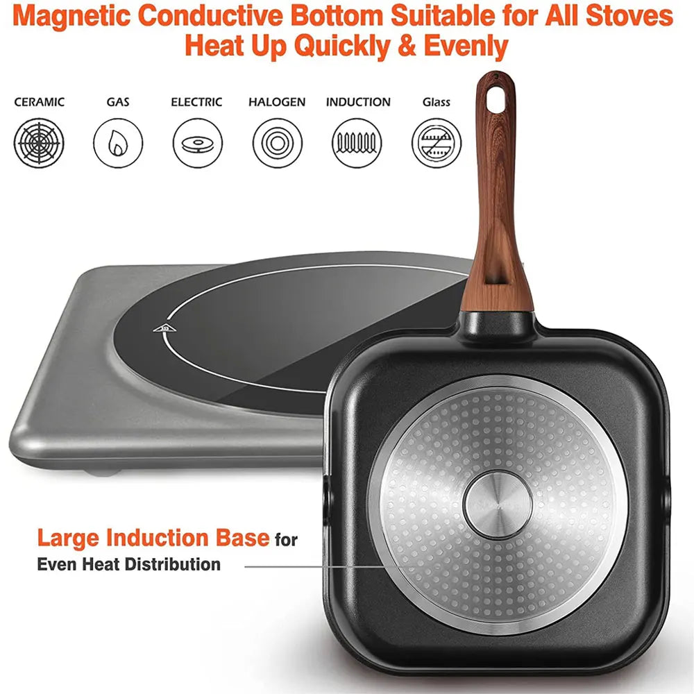 Grill Pan for Stove Tops Nonstick Marble Coating Aluminum Induction Steak Pan with Pour Spout