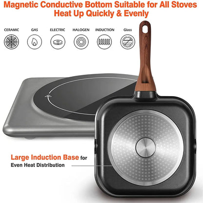 Grill Pan for Stove Tops Nonstick Marble Coating Aluminum Induction Steak Pan with Pour Spout