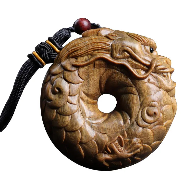 Guaiacum Wood 6cm Rich Dragon Circle Sculpture Feng Shui Wood Carving God Beast Pendant Statue Lucky Animal Home Decor