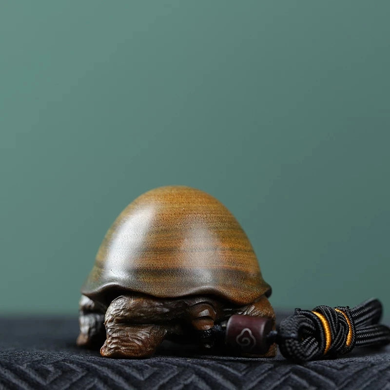Guaiacum Wood 6cm Rich Turtle Sculpture Feng Shui Wood Carving Tortoise Statue Lucky Animal Home Decor