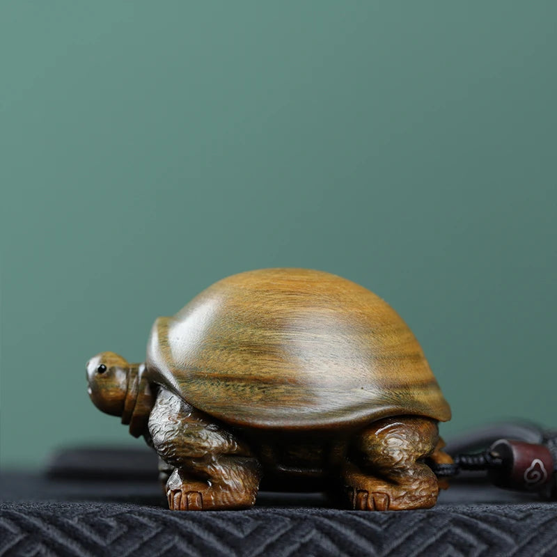 Guaiacum Wood 6cm Rich Turtle Sculpture Feng Shui Wood Carving Tortoise Statue Lucky Animal Home Decor