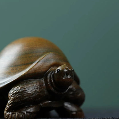 Guaiacum Wood 6cm Rich Turtle Sculpture Feng Shui Wood Carving Tortoise Statue Lucky Animal Home Decor