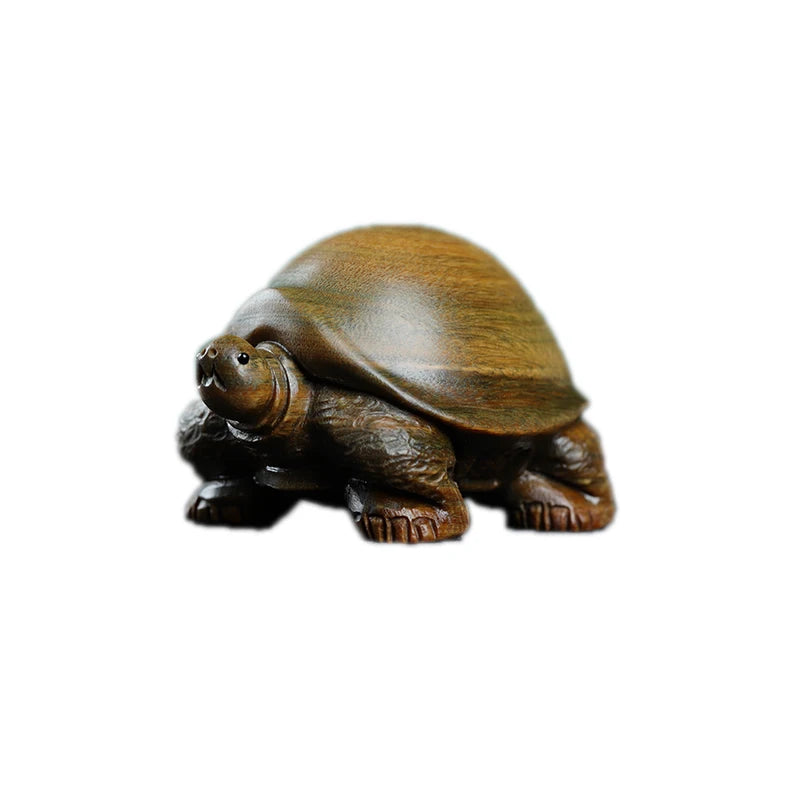 Guaiacum Wood 6cm Rich Turtle Sculpture Feng Shui Wood Carving Tortoise Statue Lucky Animal Home Decor