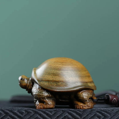 Guaiacum Wood 6cm Rich Turtle Sculpture Feng Shui Wood Carving Tortoise Statue Lucky Animal Home Decor