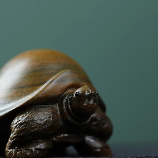 Guaiacum Wood 6cm Rich Turtle Sculpture Feng Shui Wood Carving Tortoise Statue Lucky Animal Home Decor