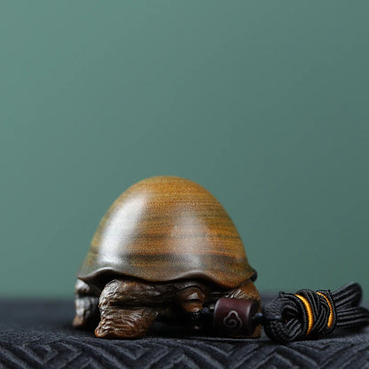 Guaiacum Wood 6cm Rich Turtle Sculpture Feng Shui Wood Carving Tortoise Statue Lucky Animal Home Decor