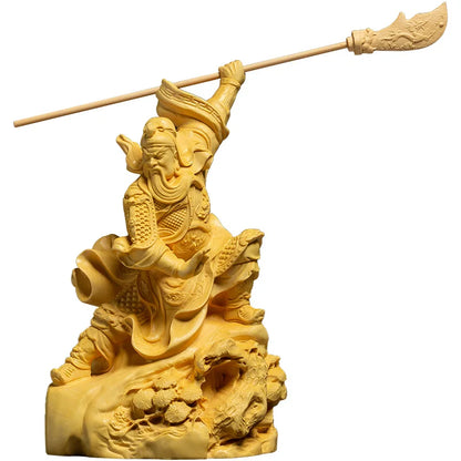 Guan Gong Home Buddha Statue Wooden Creative Office Wood Carving Decoration Large Knife Guan Yu