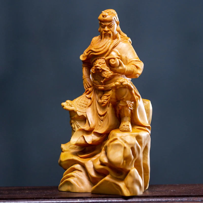 Guan Gong Wood Statue Figure Buddha Statue Boxwood Sculpture Wooden Carving Guan Yu Home Decoration Mini Ornaments