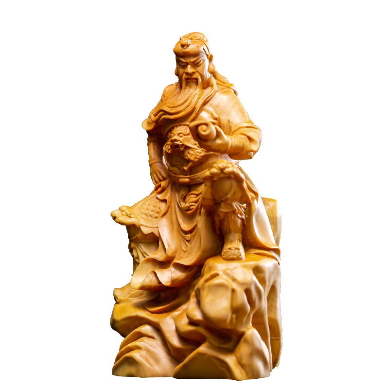 Guan Gong Wood Statue Figure Buddha Statue Boxwood Sculpture Wooden Carving Guan Yu Home Decoration Mini Ornaments