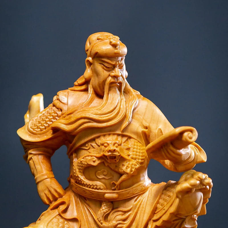 Guan Gong Wood Statue Figure Buddha Statue Boxwood Sculpture Wooden Carving Guan Yu Home Decoration Mini Ornaments