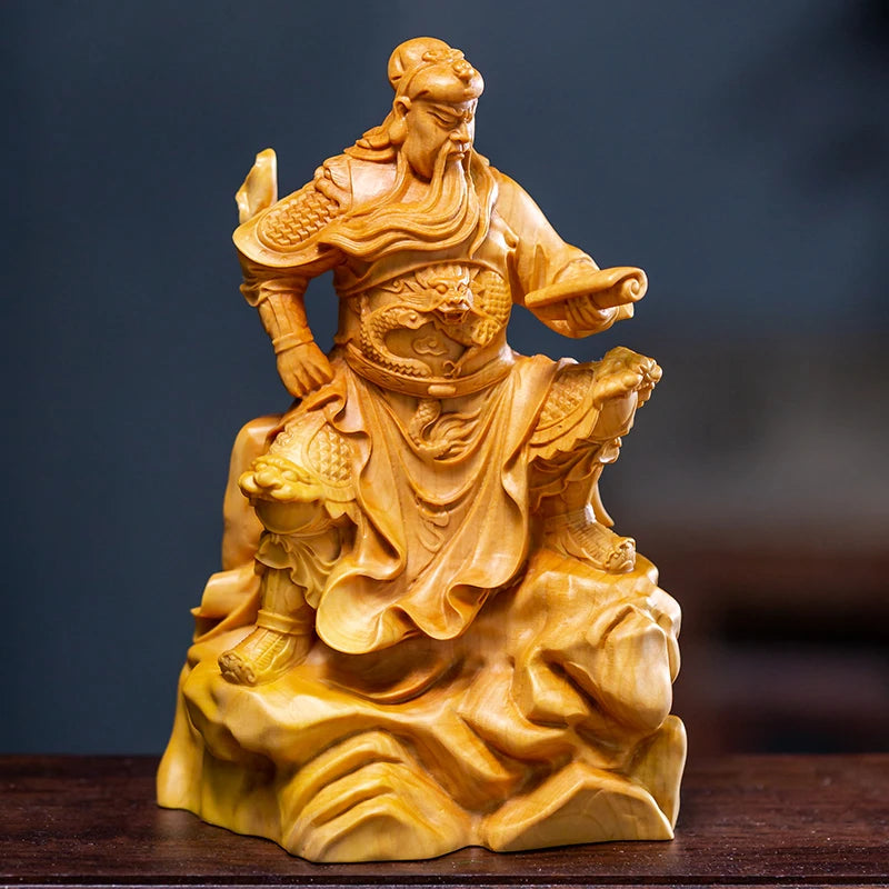 Guan Gong Wood Statue Figure Buddha Statue Boxwood Sculpture Wooden Carving Guan Yu Home Decoration Mini Ornaments