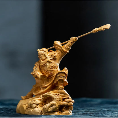 Guan Yu Statue Guan Gong Three Kingdoms Solid Wood Feng Shui  Carving Home Decorations