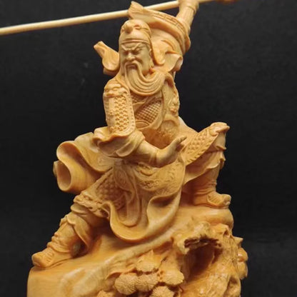 Guan Yu Statue Guan Gong Three Kingdoms Solid Wood Feng Shui  Carving Home Decorations